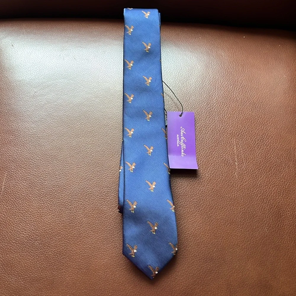 Auscuffkinks Australia Mens Skinny Eagle Woven Tie Blue Novelty NWT